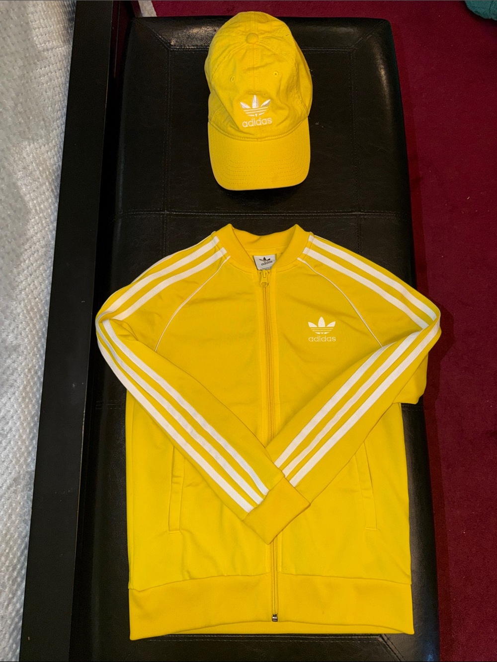 adidas Kids Yellow Track Jacket with White 3-Stripes & Womensβ Cap Bundle